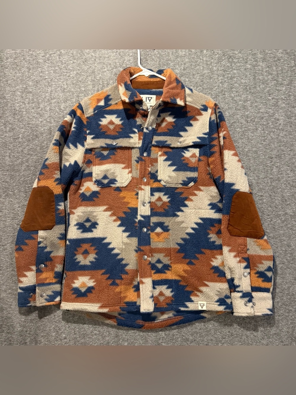 LIV Outdoor Aztec Fleece Shirt Jacket Adult Mens S Brown Blue Printed Snap Up